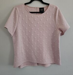 W5 Light Pink Polka Dot Textured Short Sleeve Top Blouse Career Office Large